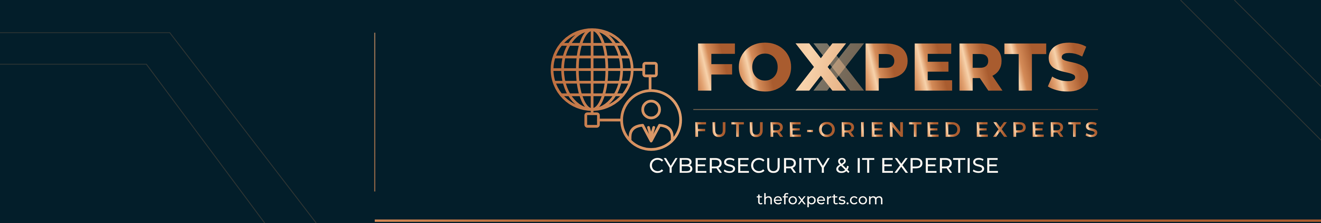 FOXPERTS LinkedIn banner in navy and copper